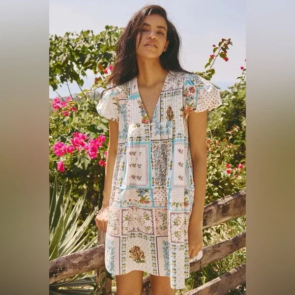 Hunter Bell Wilkes cotton mini dress in patchwork quilt print